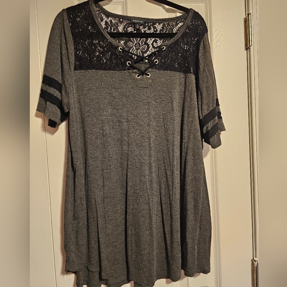 Torrid Charcoal Lace-Up Short Sleeve Top